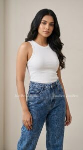 Dark Blue Acid Wash Wide Leg Denim